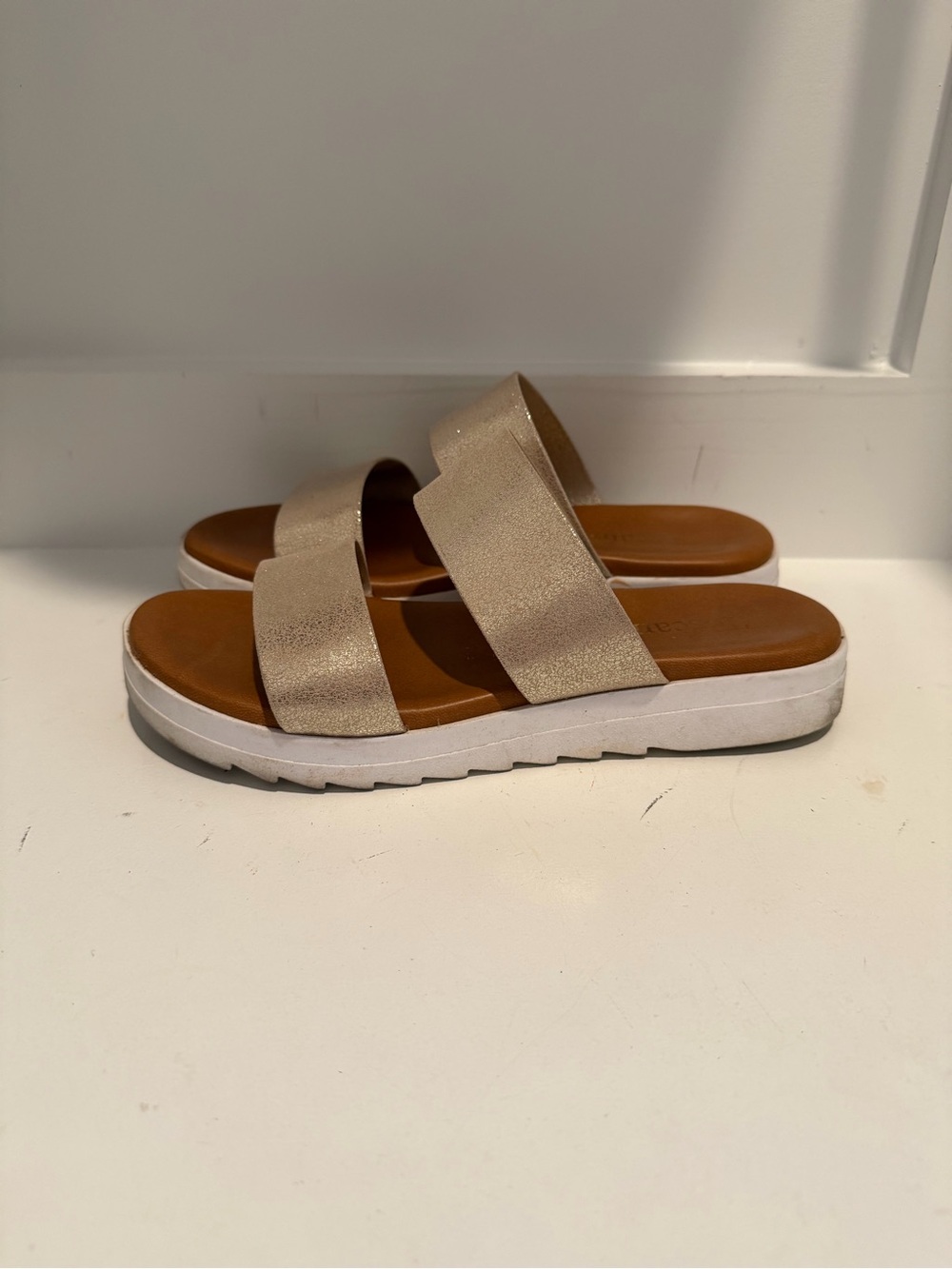 Women’s Brown and Gold Strap Platform Sandals - Picture 3 of 4